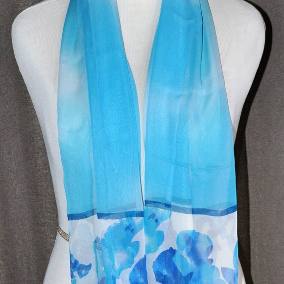 Cocoon House 100% Silk Blue Watercolors Scarf - Picture 4 of 5